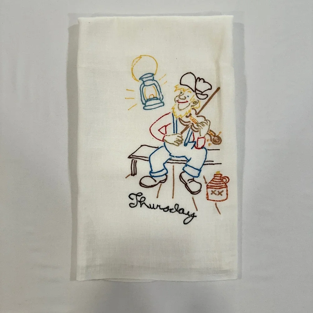 Vintage Days of the Week Tea Towels Hillbilly White Kitsch